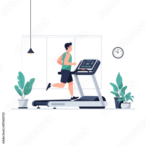 Man Running on Treadmill at Home Gym