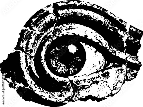 abstract cracked eye design with textured rough surfaces and distressed artistic detail