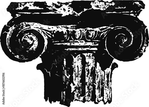 Ionic column capital design ancient greek architectural detail in black and white silhouette