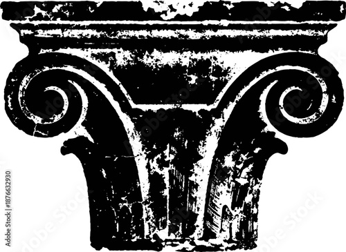 ionic capital from classical architecture with volutes and distressed texture