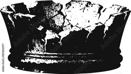 Worn out cracked crown silhouette with texture, vintage royal headpiece symbol, damaged monarchy emblem