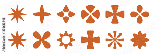 Retro revival abstract geometric shapes vector icons set of crosses stars and decorative organic orange elements