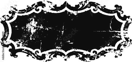 Vintage distressed black ornamental frame with decorative floral and swirl patterns
