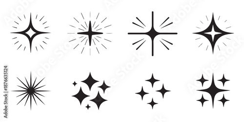 Foto Set of simple four pointed cross star shapes indicating shine and glittering lig