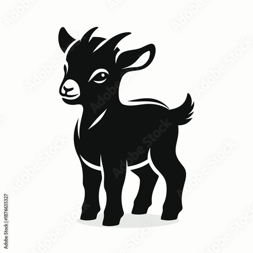 Stylized black and white illustration of a goat s head and upper body simple design