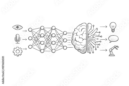 Artificial intelligence processes data from various inputs to generate outputs