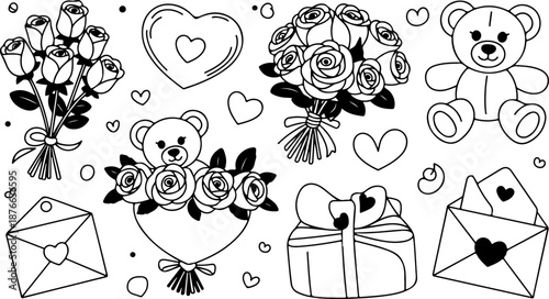 Romantic Love Doodles: Roses, Teddy Bears, Hearts, Gifts & Envelopes