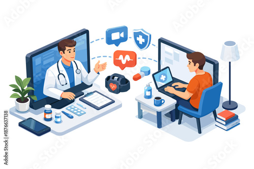Doctor and patient connect online for a virtual healthcare consultation