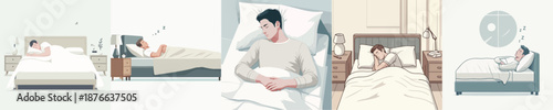 Vector Illustration of a Man Sleeping on a Bed