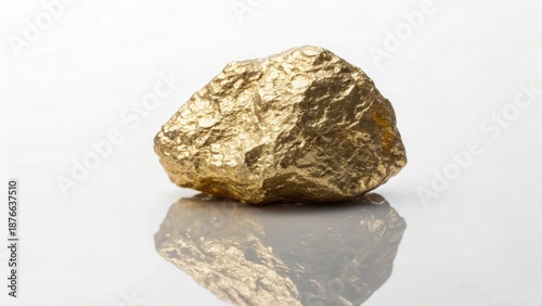 Reflective Gold Nugget on a Smooth Surface, Rare Earth Mineral