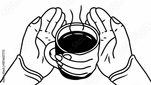 Hands cradling a steaming cup of coffee in a warm and cozy gesture