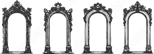Ornate vintage frames set decorative antique borders with intricate floral patterns on white background