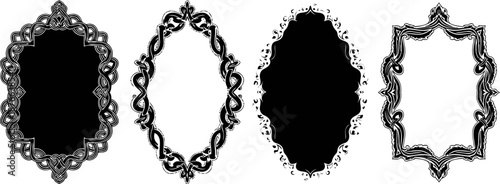 Decorative vintage frames with ornamental baroque borders in black silhouette set