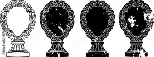 Vintage ornate trophy cups with elaborate floral ornamental designs, antique championship awards collection