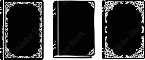 Set of vintage ornate book cover designs with decorative borders and corner embellishments