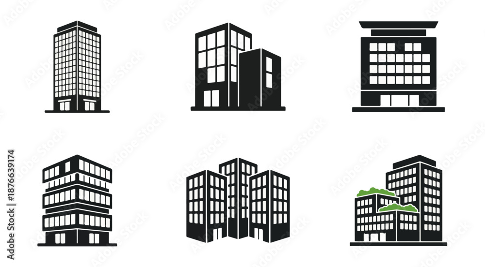 Fototapeta premium Modern building silhouettes set for business and urban themes