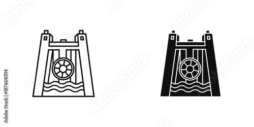 Castle Bridge Over Water Black and White Illustration