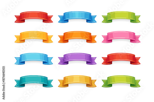 Collection of colorful ribbon banners in various styles and hues
