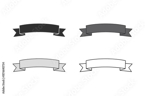 Collection of four simple ribbon banners in different shades of gray and white