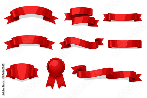 Collection of various red ribbons and banners for design elements