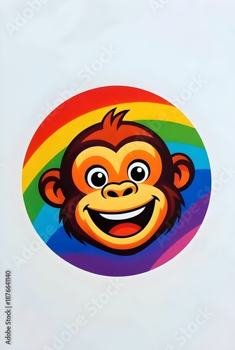 Cartoon Monkey with Rainbow Background