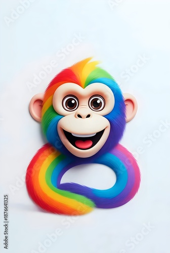 Colorful Cartoon Monkey with Rainbow Fur