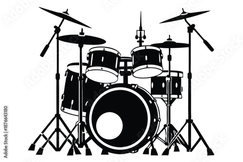 Versatile Drum Set Silhouette Vector Clipart for Percussionists and Music Production Covers
