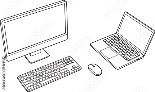 An illustration showing the tools of technology in office work.