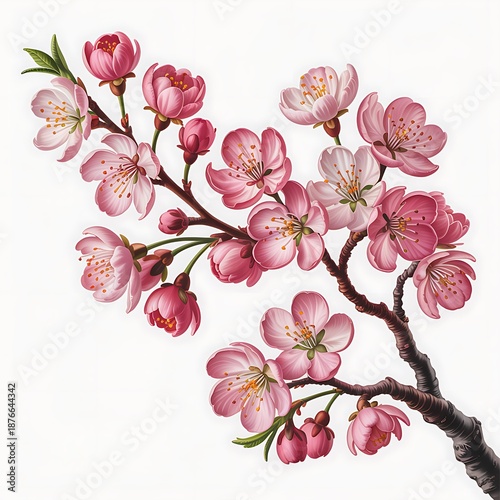 Beautiful pink cherry blossoms on branch