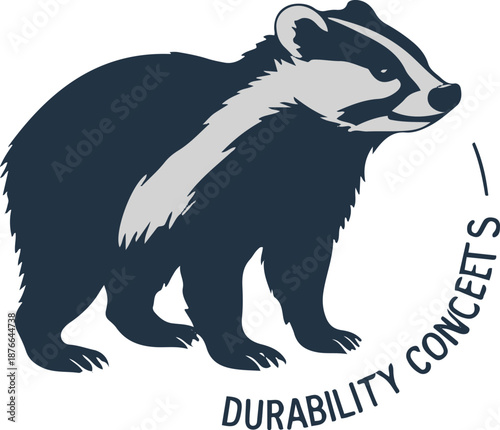  Minimalist vector sticker of a badger side view, strong low silhouette, clean bold outline, flat design, white background, durability concept use