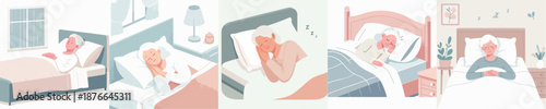 Vector Illustration of a Elderly Woman Sleeping on a Bed