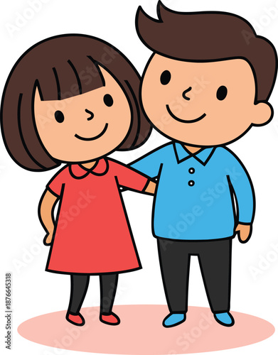 Cute Cartoon Couple Hugging Happy Relationship Illustration