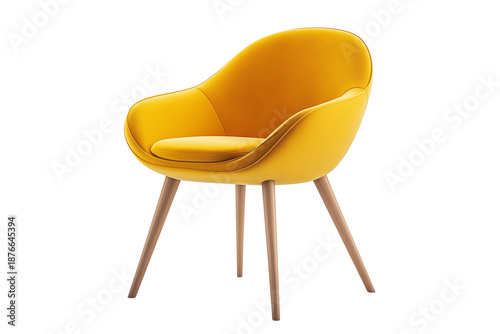 Yellow Chair with Wooden Legs Isolated on Transparent Background. Stylish Yellow Accent Chair with Wooden Legs PNG.