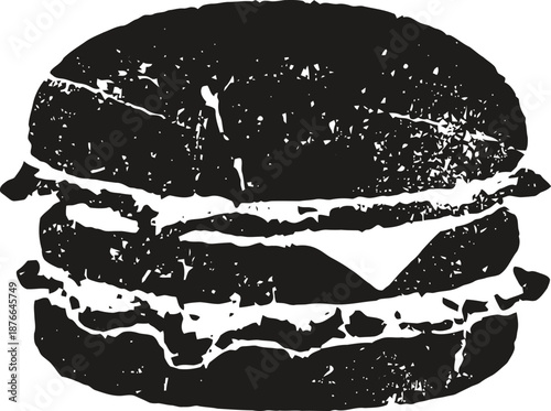 Classic cheeseburger silhouette with lettuce, cheese, and a sesame seed bun