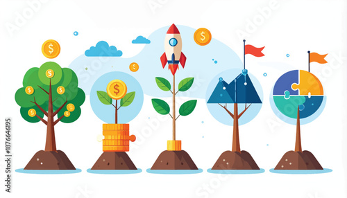 Tree with Dollar Symbol Representing Business Growth - Clean Vector Style