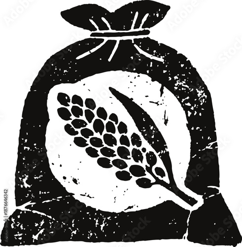 Grain sack illustration with wheat ear, vintage textured farming and agriculture design
