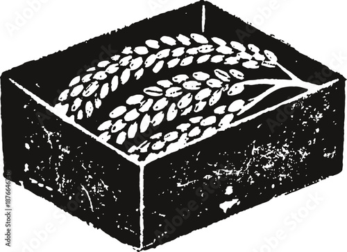 wheat grain storage container with harvested wheat stalks inside