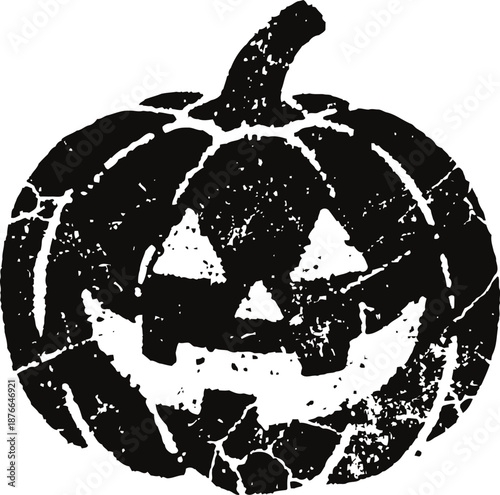 Grunge halloween jack o' lantern pumpkin face with triangular eyes and toothy smile