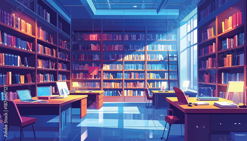 Library Digital Resources E-book Database Access Online Journal Research Tools - Vector Illustration