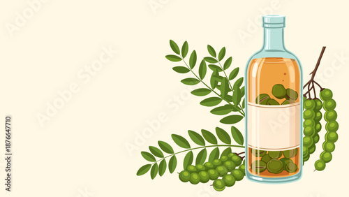 Saphora japonica bottle tincture with fruits and blank label for health products, herbal remedies and marketing