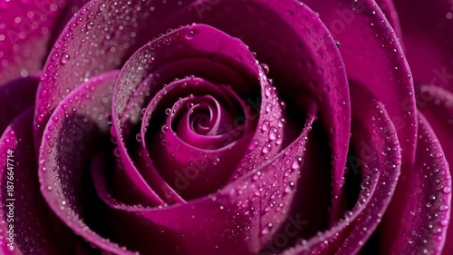 Cinematic close-up time-lapse of a single, vibrant purple rose bud slowly and gracefully blooming into a fully open flower 