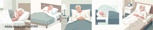 Vector Illustration of a Elderly Man Sleeping on a Bed
