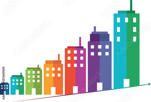 Growing Real Estate Colorful Buildings Charting Upward Progress