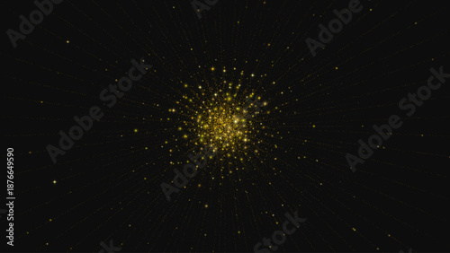 Golden Glitter Star Burst on Black Background. Vector background.