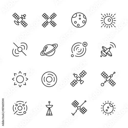 Satellite Communication and Space Technology Network Icons