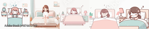 Vector Illustration of a Cute Girl Sleeping on a Bed