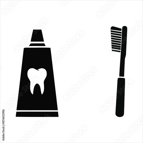toothpaste and toothbrush icons in black and white