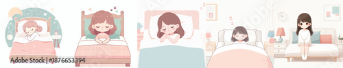 Vector Illustration of a Cute Girl Sleeping on a Bed