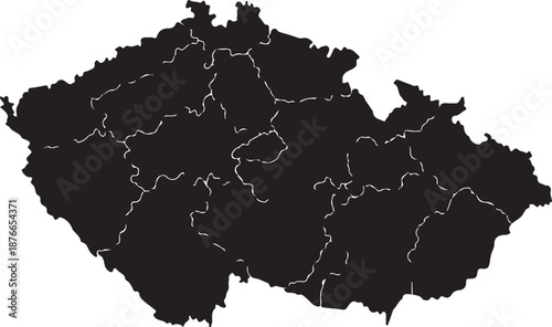 Black Silhouette Map of Czech Republic with Internal Borders on White Background Czech Republic map