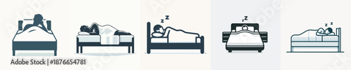 Vector Illustration of a Silhoutte Man Sleeping on a Bed
